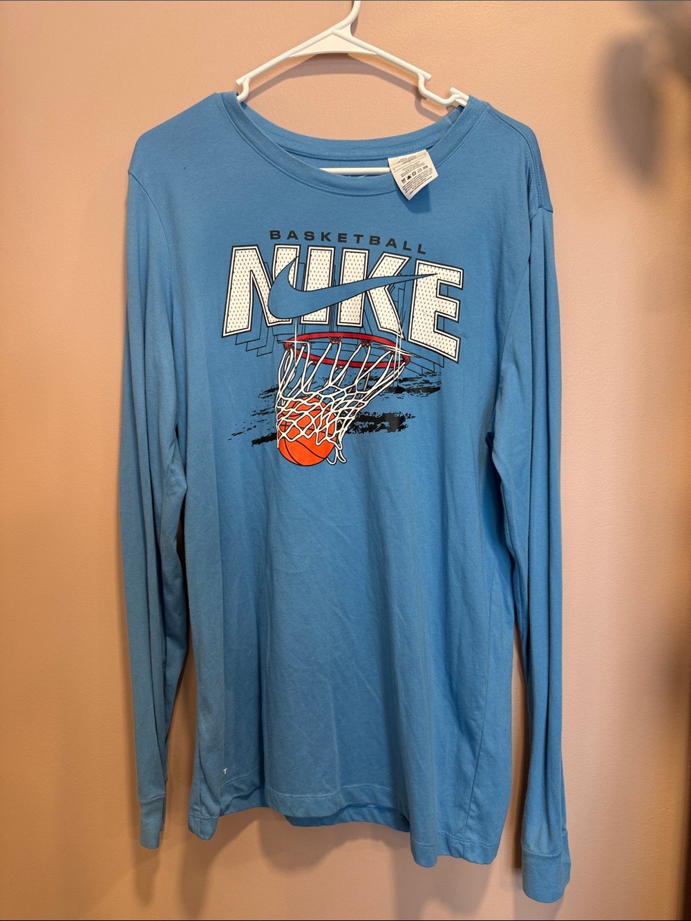 Nike Long-Sleeve Basketball Graphic Tee in Blue with Orange Accent